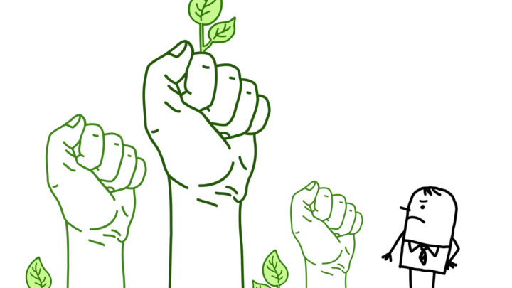 Big Green Hands with Cartoon Character - Protest