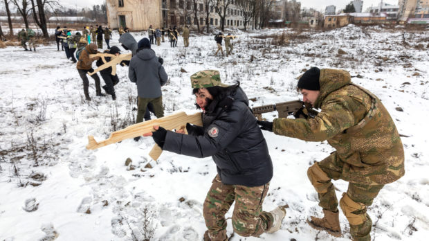 Military exercises for civilians in Kyiv, Ukraine