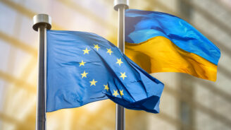 Flags of European Union and Ukraine